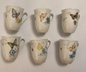 LENOX BUTTERFLY MEADOW Porcelain Scalloped Coffee Mug Tea Cup Floral Set of 6 - Picture 1 of 24
