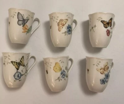 Juego de 6 tazas de café festoneadas de porcelana LENOX BUTTERFLY MEADOW Foto 1 de 4