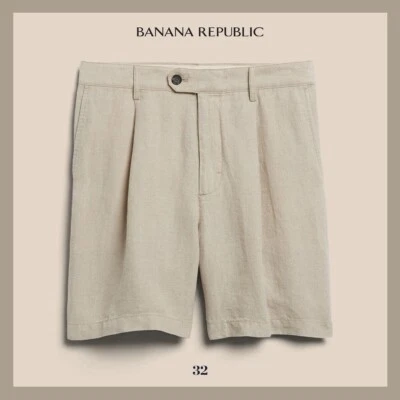 NUEVO CON ETIQUETAS - Pantalones Cortos Chinos de Lino Banana Republic Para Hombre 9", Natural Talla 32 - $65 Foto 1 de 4