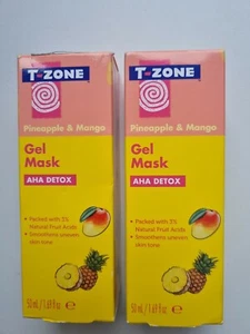 T-Zone Pineapple & Mango Gel Mask AHA Detox 50ml Smooths uneven skin tone x 2 - Picture 1 of 3