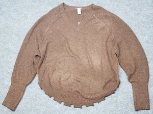 Rue21 Sweater Womens S Brown Long Sleeve V-Neck Scalloped Hem Pullover New - Picture 1 of 12