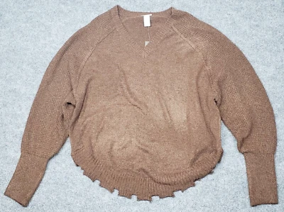 Rue21 Sweater Womens S Brown Long Sleeve V-Neck Scalloped Hem Pullover New - Image 1 of 4