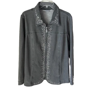 Dream Jeannes Quaker Factory Rhinestone Embellished Knit Denim Jacket Women’s - Picture 1 of 9