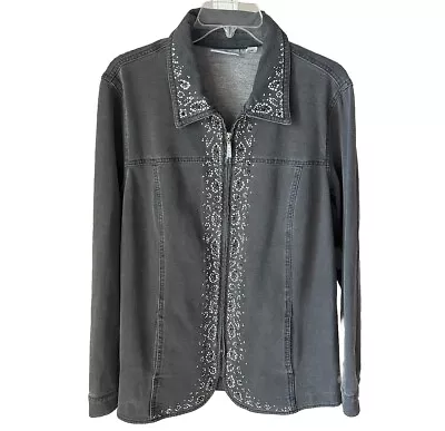 Dream Jeannes Quaker Factory Rhinestone Embellished Knit Denim Jacket Women’s - Image 1 of 4