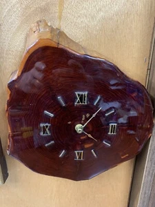Vintage Wood Crafters MCM Wurzelholz Baumplatte lackiert Wanduhr rustikal Hütte - Bild 1 von 18
