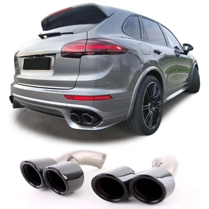 SCHWARZE AUSPUFF SCHALLDÄMPFER SPITZEN ENDENBLENDEN FÜR PORSCHE CAYENNE 92A 2014-17 FACELIFT - Bild 1 von 10