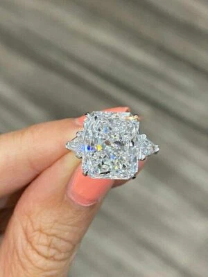 3Ct Asscher Cut Lab Created Diamond Three Stone Engagement Women Ring 925 Silver - Image 1 of 4