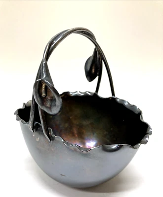 Cesta Meriden B Co. prata placa alça lírio quádrupla banhada a prata #49 vintage - Imagem 1 de 4