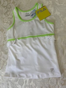 FILA Girls Tennis Top White Tank with Bright Green Trim and Ruffle SMALL NWT - Picture 1 of 9