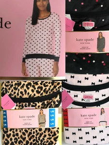New Kate Spade 2 piece PJ Pajamas Women Fleece Bow Polka Dot Cheetah S M L - Picture 1 of 22