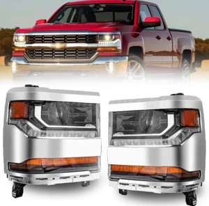 For Chevy Silverado 1500 2016-18 HID/Xenon W/LED DRL LH+RH Projector Headlight - Picture 1 of 12
