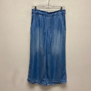 Bella Dahl Womens Blue Drawstring Wide Leg Frayed Hem Chambray Pull On Jeans S