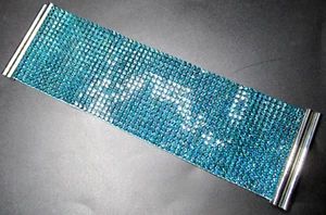 DANIEL SWAROVSKI PARIS Signed Blue Crystal Wide Bracelet - Picture 1 of 8