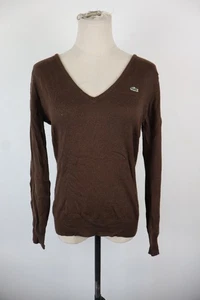 LACOSTE DAMEN PULLOVER GR. 42 WOMAN CASUAL SWEATER VINTAGE WOLLE BRAUN - Bild 1 von 12