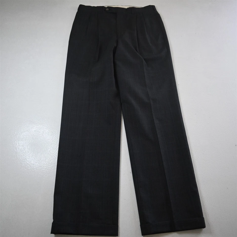 Calça de ombro natural plissada cintura alta vintage feita nos EUA Corbin 31x32 azul cinza - Imagem 1 de 4