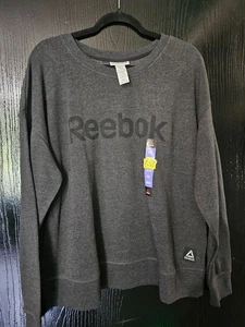 Reebok Sweatshirt XXL Black Heather Logo Crewneck Relaxed Fit NWT - Picture 1 of 6