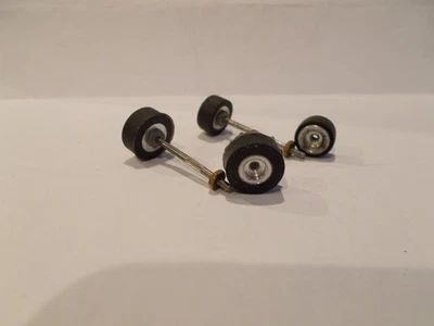 HO scale Slot Car parts Threaded Rims & Axles with Tires READ Description Below - Image 1 of 4
