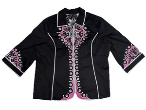 Bob Mackie Wearable Art Embroidered Jacket Women’s XL Black/Pink Metallic Floral - Picture 1 of 8