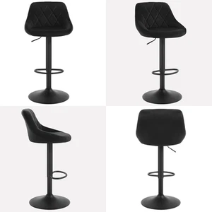WOLTU Adjustable Black Velvet Bar Stool with Swivel and Steel Footrest - Picture 1 of 12