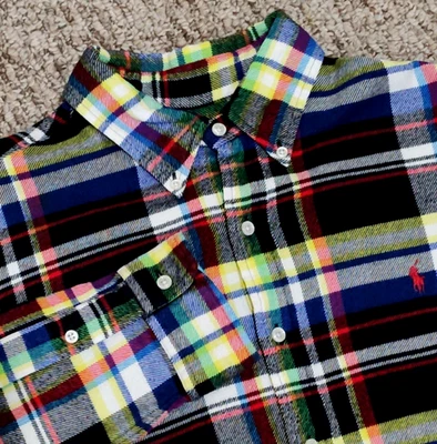 Ralph Lauren Flannel Shirt Mens Large Multicolor Plaid Button Down Pony Colorful - Image 1 of 4