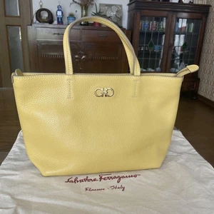 Salvatore Ferragamo Double Gancini Handbag Mini Tote Leather Yellow Women's - Picture 1 of 24