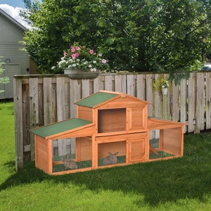 Large Rabbit Hutch, Wooden Guinea Pig Hutch with Rabbit Run, Green Roof - Picture 1 of 11