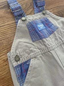 Vintage 80s OshKosh B’gosh Vestbak Carpenter Overalls Khaki Blue Plaid Snap Leg - Bild 1 von 12