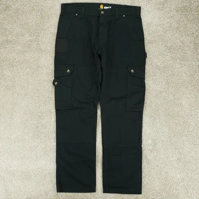 Carhartt Pants Mens 36x32 Black Relaxed Fit Ripstop Double Front Cargo Work Pant - Image 1 of 4