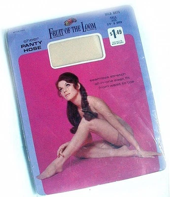 Vintage Fruit of the Loom PANTYHOSE 1970s Sz Tall Cream Shade SEXY Package - Image 1 of 3