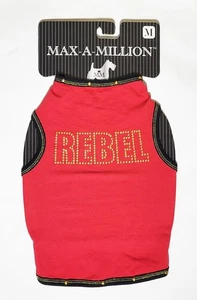 Max-A-Million Mini Pet Dog M Red REBEL Tank Shirt Studs Gold Metallic Trim Biker - Picture 1 of 3