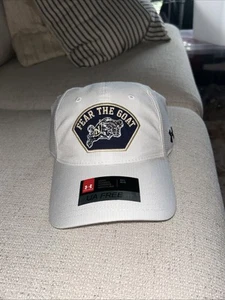 Navy Fear The Goat Under Armour Hat White Free Fit Stretch Fit M/L - Picture 1 of 11