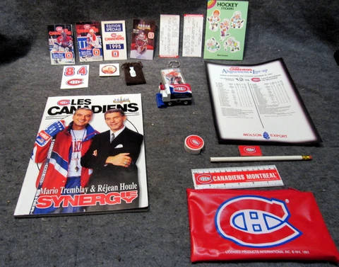 LOT OF HOCKEY MONTREAL CANADIENS COLLECTION SCHEDULE TICKETS PIN TRUCK STICKERS Cover