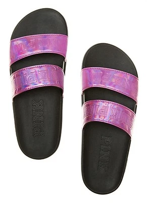 VICTORIA'S SECRET РОЗОВЫЙ МЕТАЛЛИЧЕСКИЙ ДВОЙНОЙ РЕМЕНЬ ШЛЕПАНЦЫ САНДАЛИИ МАЛЕНЬКИЙ 5 6 - Изображение 1 из 4