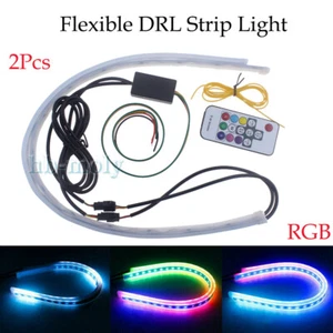 2Pcs 45CM/60CM RGB Slim Daytime Flexible LED DRL Turn Signal Strip For Headlight - Picture 1 of 14