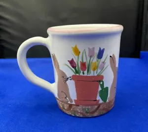 Starbucks Collectible 20 0z mug with Bunnies & potted Tulips, signed - Picture 1 of 7