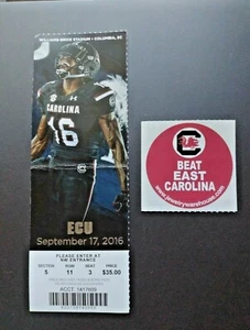 South Carolina Gamecocks vs ECU 2016 Football Game Ticket Stub G21 - Bild 1 von 4