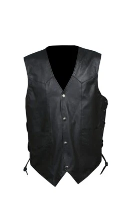  Chaleco Moto Cuero Hombre Piel Vaca Genuina Negro Estilo 1950 Foto 1 de 4