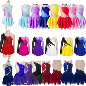 Kids Girls Figure Ice Skating Dress High Neck Gymnastics Ballet Dance Dress - Picture 1 of 157