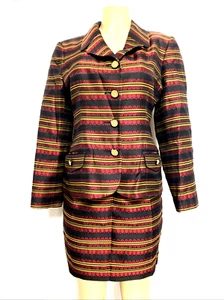 Rikie Freeman Teri Jon Skirt Suit 2 pc Set Blazer Jacket Pencil Striped Red 10 M - Picture 1 of 8