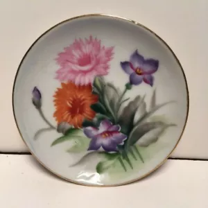 Vintage Ceramic Trinket Dish Ucagco Hand Painted/Transfer Floral w/Gold Trim 4" - Picture 1 of 4