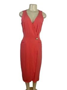 Kenar Women's Orange Sleeveless Wrap Midi Dress With Pearl Button Sz 6 - Picture 1 of 8