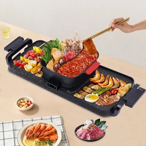 Electric 2 in 1 Hot Pot BBQ Oven Smokeless Barbecue Pan Grill Hotpot Machine - Picture 1 of 23