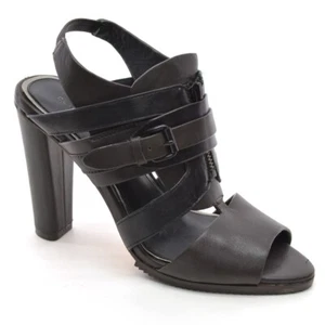 Ladies Elie Tahari $385 Hunter Buckle Sandals 38 / 8 Leather High Heel Shoes - Picture 1 of 5