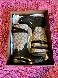 Coach Trisha II Signature Rain Boots Chestnut/Khaki Size 6 - Picture 1 of 3