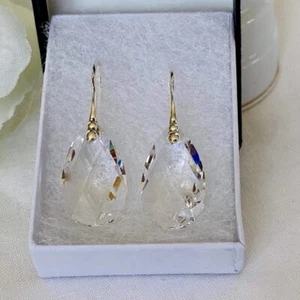 925 Silver Clear Crystal Drop Earrings Pear Tear Austrian Crystal Gift Box - Picture 1 of 6