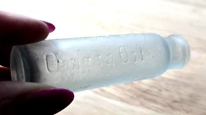 Antica bottiglia OLIO OMEGA anni 1890-1900 acqua vetro sughero superiore NY brevetto medicina - Foto 1 di 9