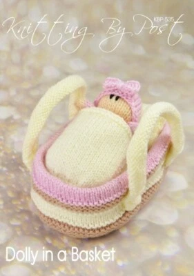 New Knitting Pattern Dolly in a Basket Knitting By Post A5 Leaflet Soft Toys - Image 1 of 4