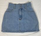 Vintage 90s Jordache Mini Skirt Size 11/12 Jean Denim Back Slit 16” Light wash
