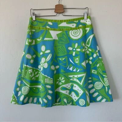 Skirtin Around Blue & Green Abstract Floral Above The Knee Cotton Skirt Size 10 - Image 1 of 4