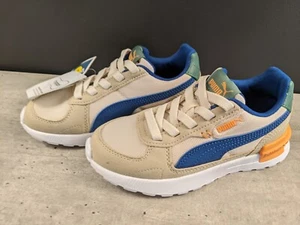 NWT PUMA Graviton Kids Shoes Unisex Size 12 Lace Up Blue Orange Tan Soft Foam - Picture 1 of 6